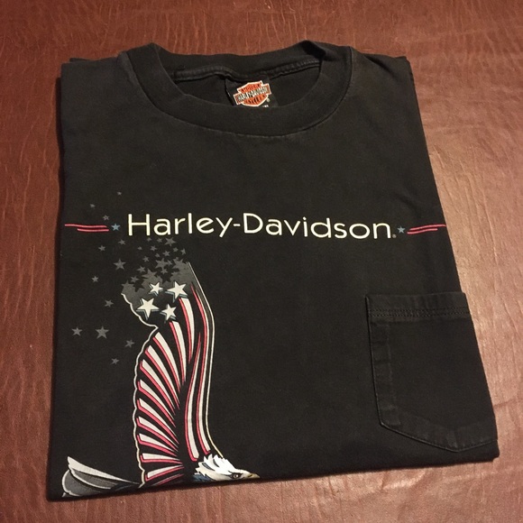 Vtg ‘97 Harley Eagle Pocket Tee Red White Blue 90s XL - Picture 2 of 9